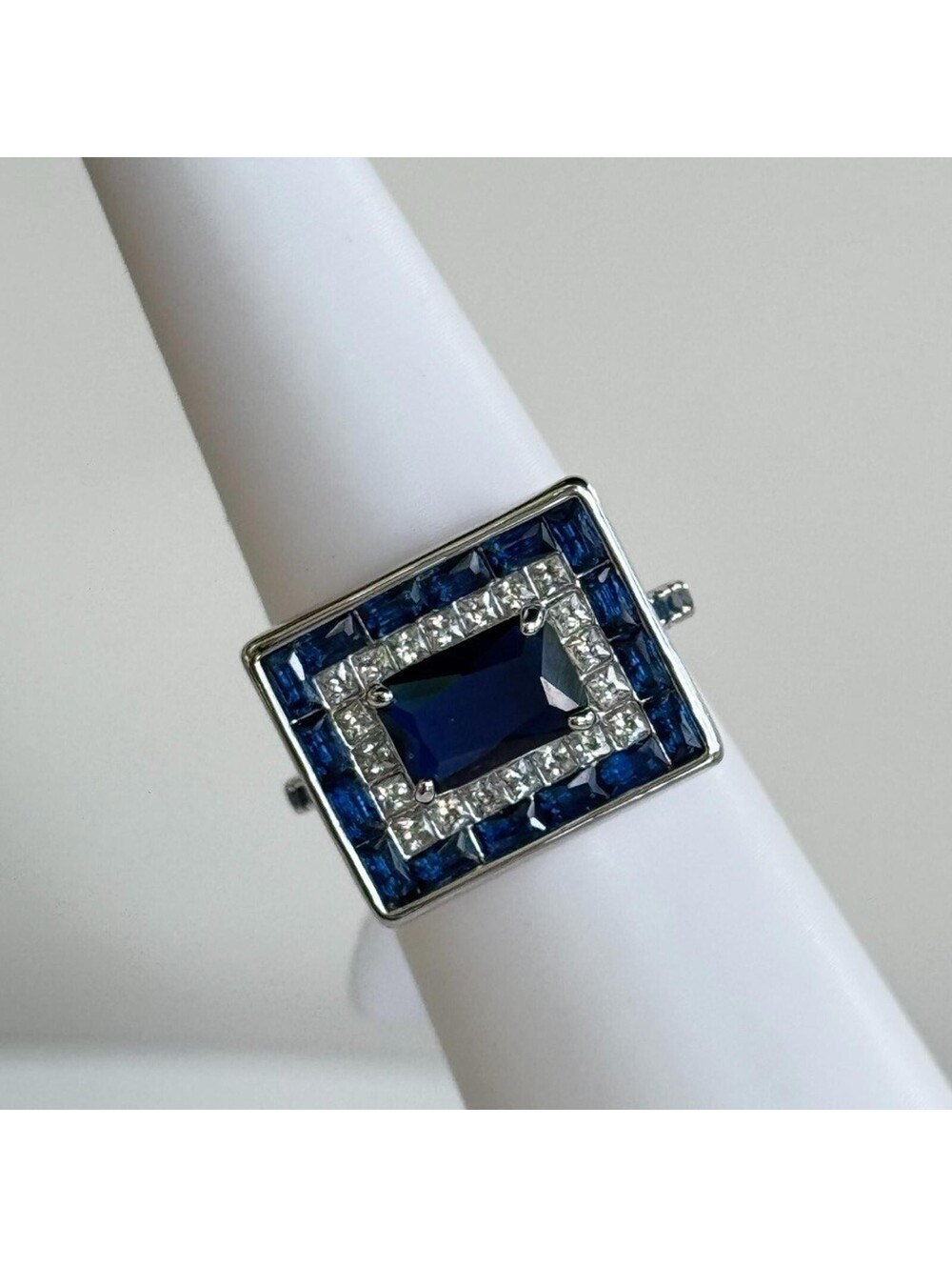 Bomb Party Ring Sz 10 "Modern Elegance Abound" Lab Created Sapphire on Rhodium